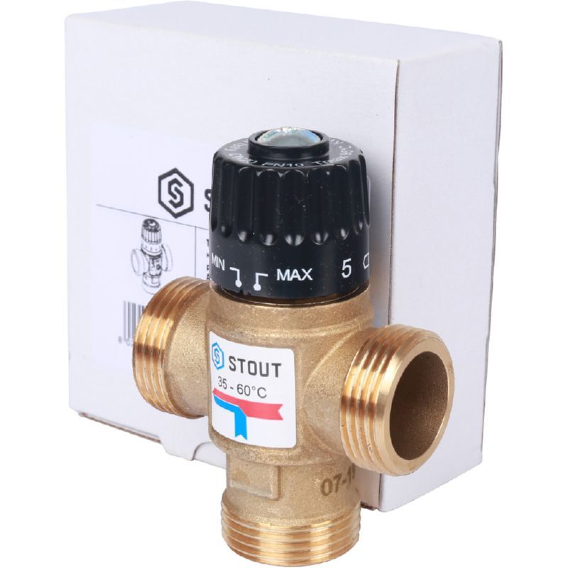 Клапан термосмесительный 3/4" нр STOUT 35-60гр Kv 2,5 м3/час