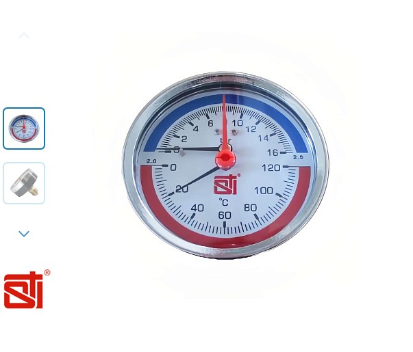 Термоманометр аксиальный 80мм 120* 16 бар STI G1/2"